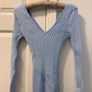 Fashion Nova Light Blue Ribbed Maxi Dress